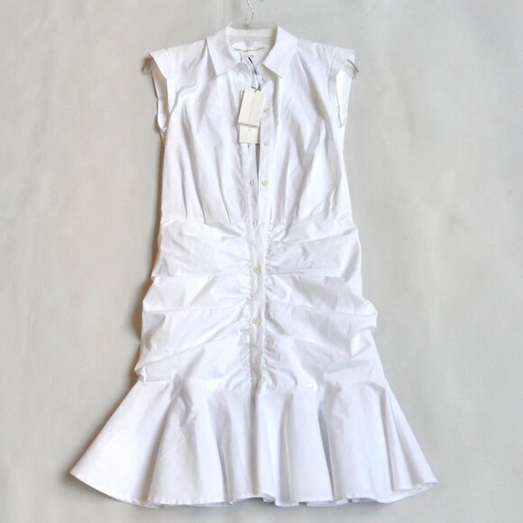 NIB$478 Veronica Beard Bell Stretch-Cotton Bottom Ruched Shirt Dress 0 XS - Picture 9 of 16